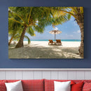 Lounge Chairs Palm Trees on Tropical Beach Canvas Wall Art by MyGreatCanvas | Canvas Wall Art Prints | Photo Prints & Wall Decor