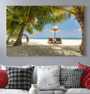 Lounge Chairs Palm Trees on Tropical Beach Canvas Wall Art by MyGreatCanvas | Canvas Wall Art Prints | Photo Prints & Wall Decor