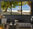 Lounge Chairs Palm Trees on Tropical Beach Canvas Wall Art by MyGreatCanvas | Canvas Wall Art Prints | Photo Prints & Wall Decor
