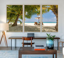 Lounge Chairs Palm Trees on Tropical Beach Canvas Wall Art by MyGreatCanvas | Canvas Wall Art Prints | Photo Prints & Wall Decor