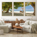 Lounge Chairs Palm Trees on Tropical Beach Canvas Wall Art by MyGreatCanvas | Canvas Wall Art Prints | Photo Prints & Wall Decor