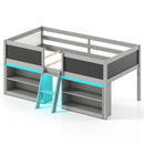 Low Loft Bed with LED Lights Kid's Cabin Bed with Bookcases-White by DirectDeals