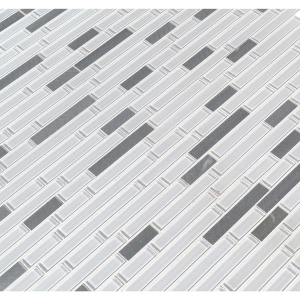 MSI Lucid Sky Interlocking Glass and Metal Mosaic Tile 11.81"x12", angled view