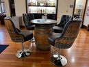 Whiskey & Wine Barrel Bar Set — Liquor Cabinet, Pub Table & Stools, Multi-Use Build