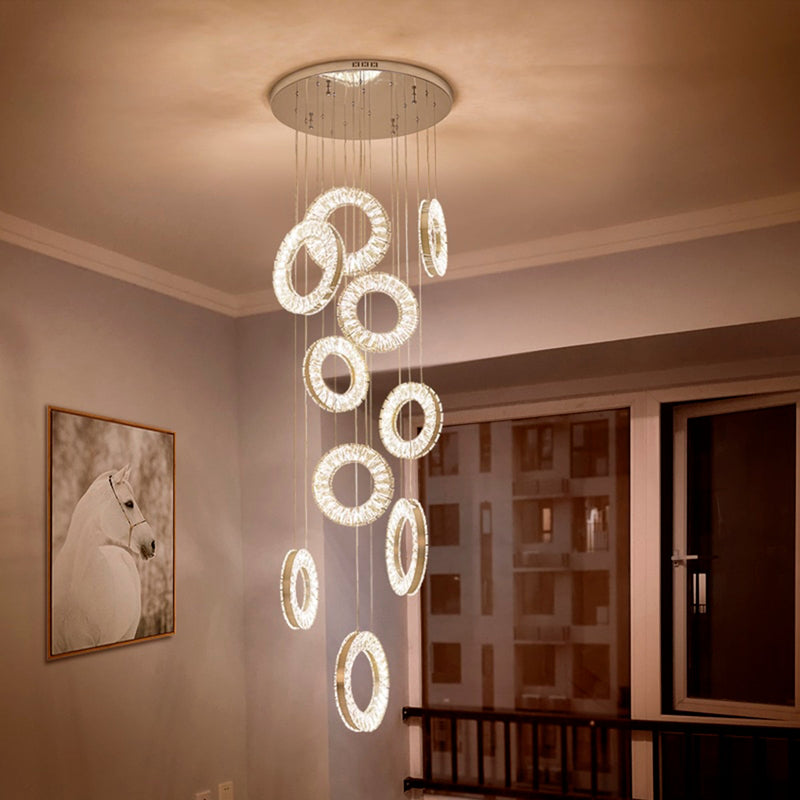 10 Lights - Hanging LED crystal lamp for staircase, lobby, living space, stairwell