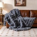 Luxury Fuzzy Plush Rabbit Fur Bubble Blanket for Armchair