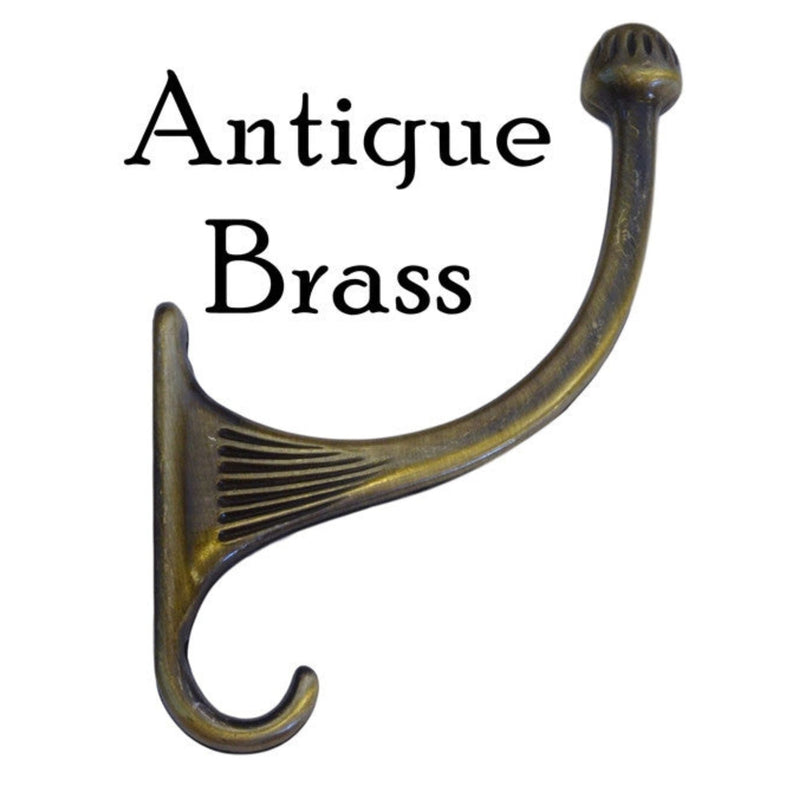 1930's Costumer Hook Cast Metal Alloy, 4-3/4" High, Available in Antique Copper or Brass
