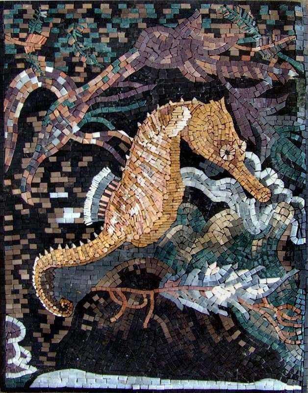 Enchanting Seahorse Mosaic Tile Art