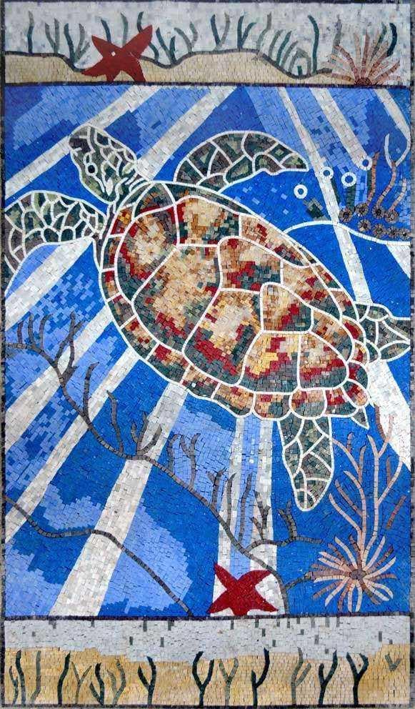 Watercolor Mosaic Mural - Sea Turtle