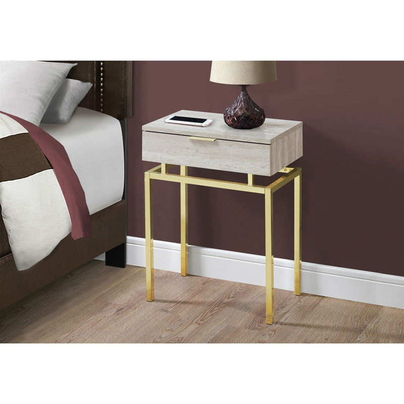 24in Modern End Table 1 Drawer Nightstand Beige Marble Gold Legs, photo 3 of 3