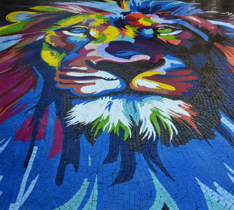 Vibrant Lion Portrait: Modern Mosaic Art