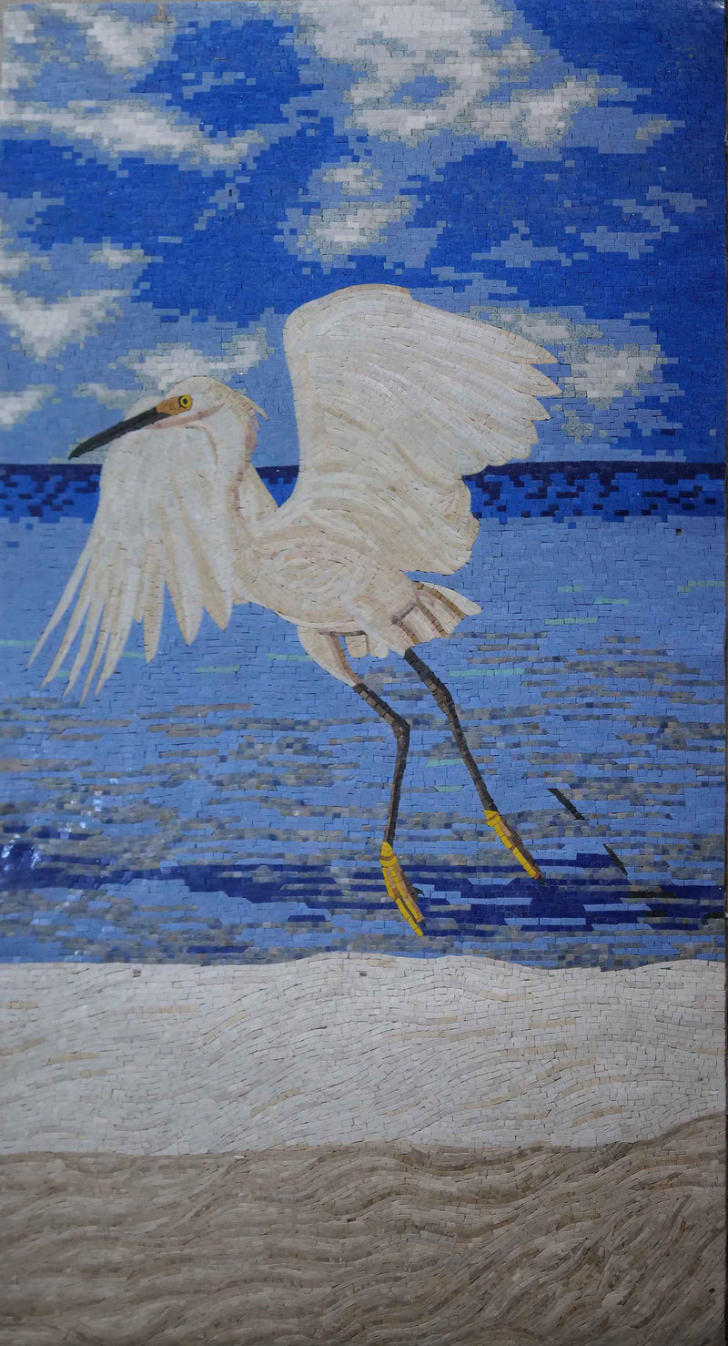 Marble Mosaic Design - Egret Bird