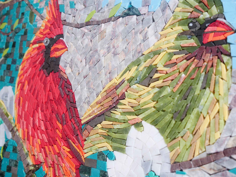 Bird Mosaic Art - Green & Red Birds