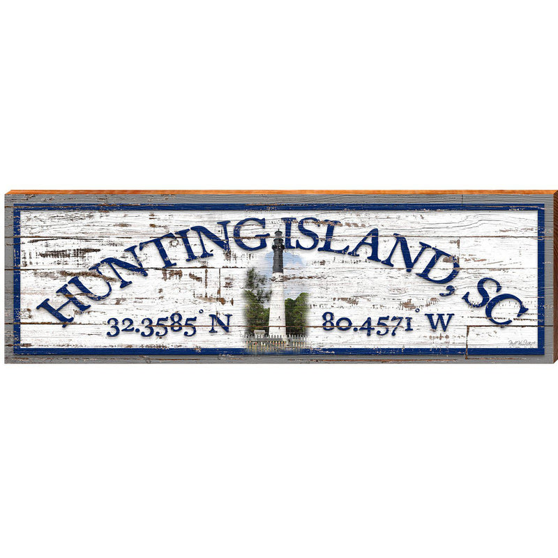 Hunting Island, SC Lighthouse Shabby Latitude Longitude   | Wall Art Print on Real Wood