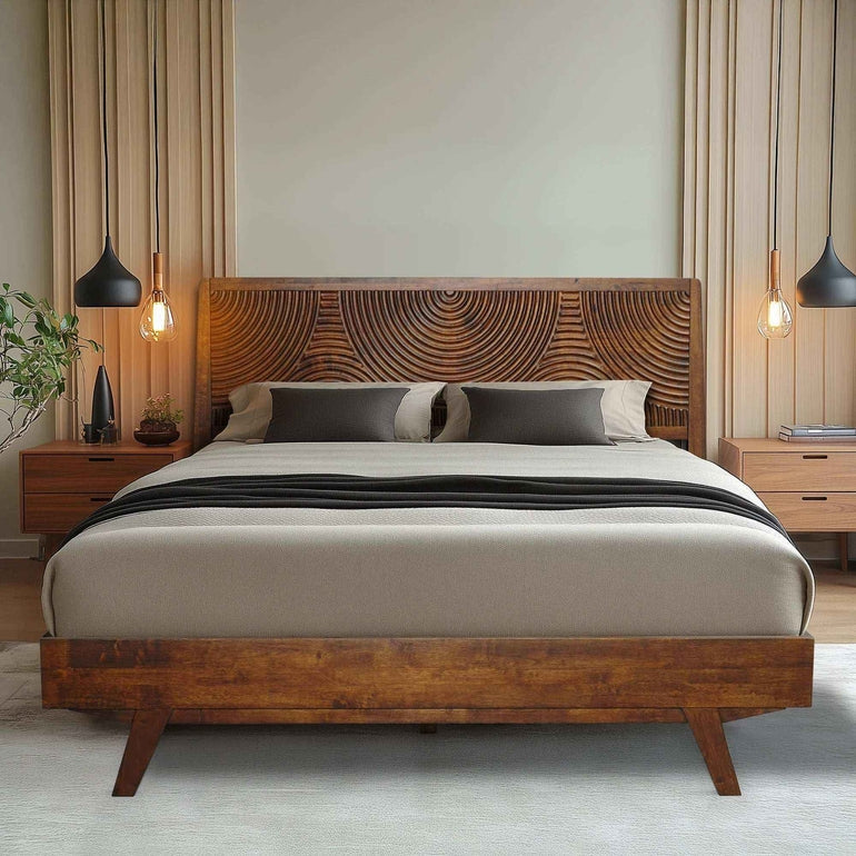 Acacia Harmony Solid Wood Platform Bed Frame with Headboard