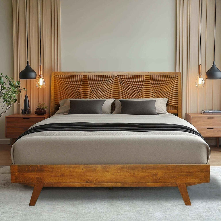 Acacia Harmony Solid Wood Platform Bed Frame with Headboard