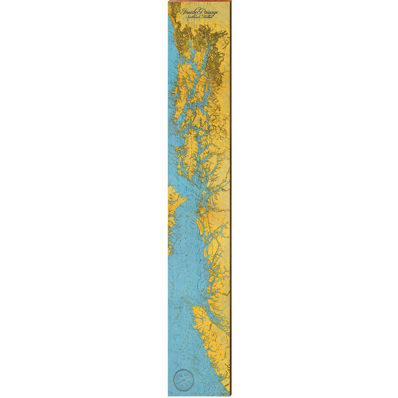 Alaska, Inside Passage Topographical Map Large Wall Art | Wall Art Print on Real Wood