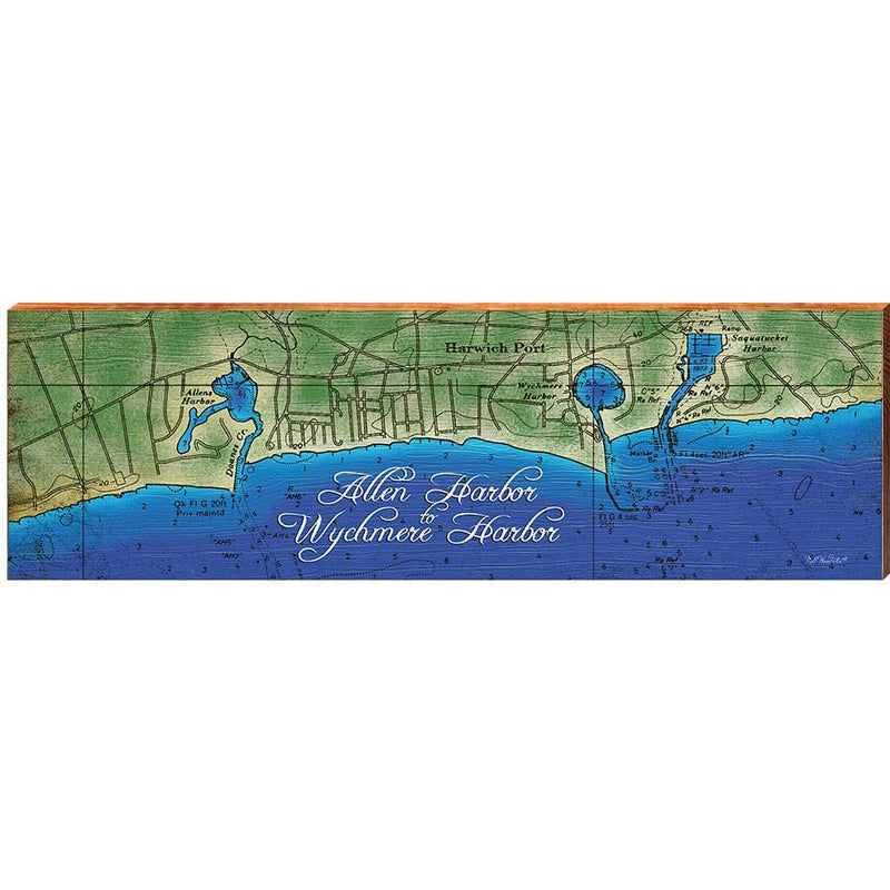 Allen Harbor to Wychmere Harbor, Massachusetts Map Wooden Sign | Wall Art Print on Real Wood