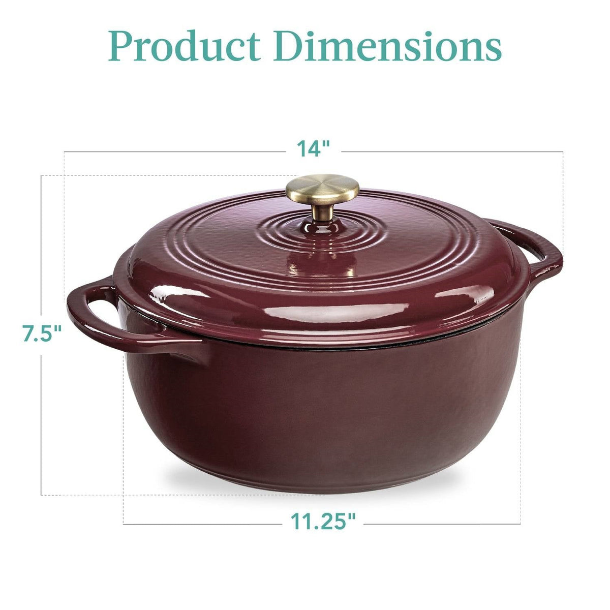 6 Quart Large Maroon Cabernet Red Enamel Cast-Iron Dutch Oven Kitchen Cookware, photo 3 of 3