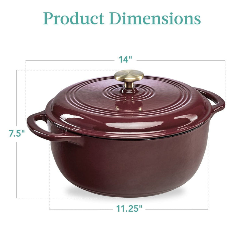 6 Quart Large Maroon Cabernet Red Enamel Cast-Iron Dutch Oven Kitchen Cookware, photo 3 of 3