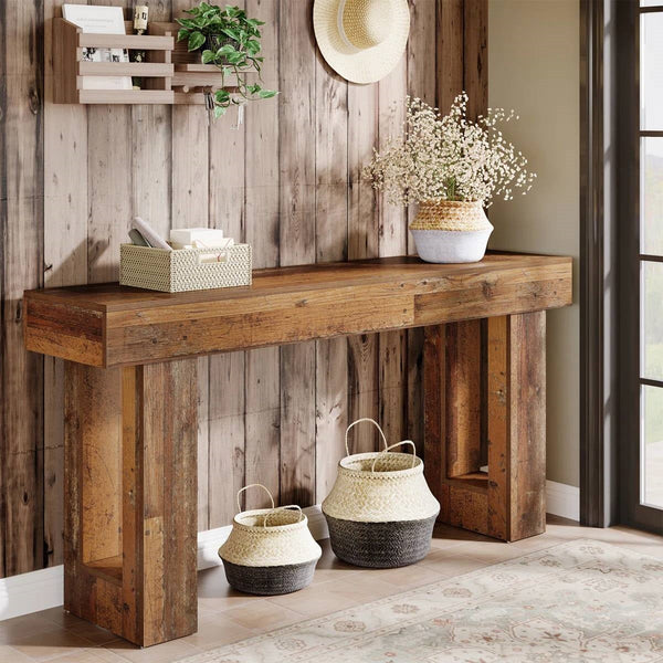 Modern Farmhouse 63-inch Entryway Console Sofa Table in Distressed Wood Finish