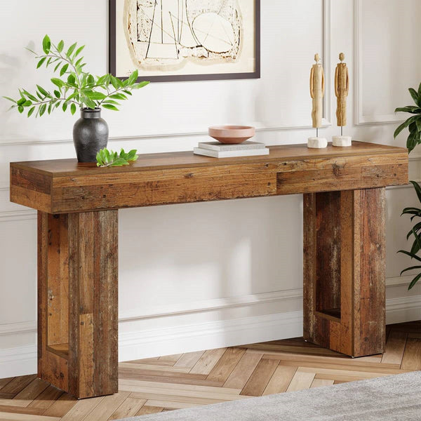 Modern Farmhouse 63-inch Entryway Console Sofa Table in Distressed Wood Finish, photo 2 of 5