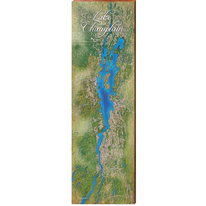 Lake Champlain Map Home Decor Art Print on Real Wood