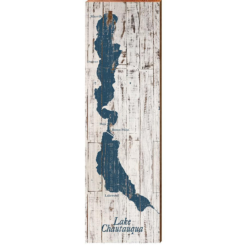 Lake Chautauqua Shabby Map Home Decor Art Print on Real Wood