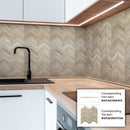 Beige 13x13 Polished Etched Herringbone Crema Marfil Marble Mosaic Tile (5 pack, 6.09 sq ft/case)