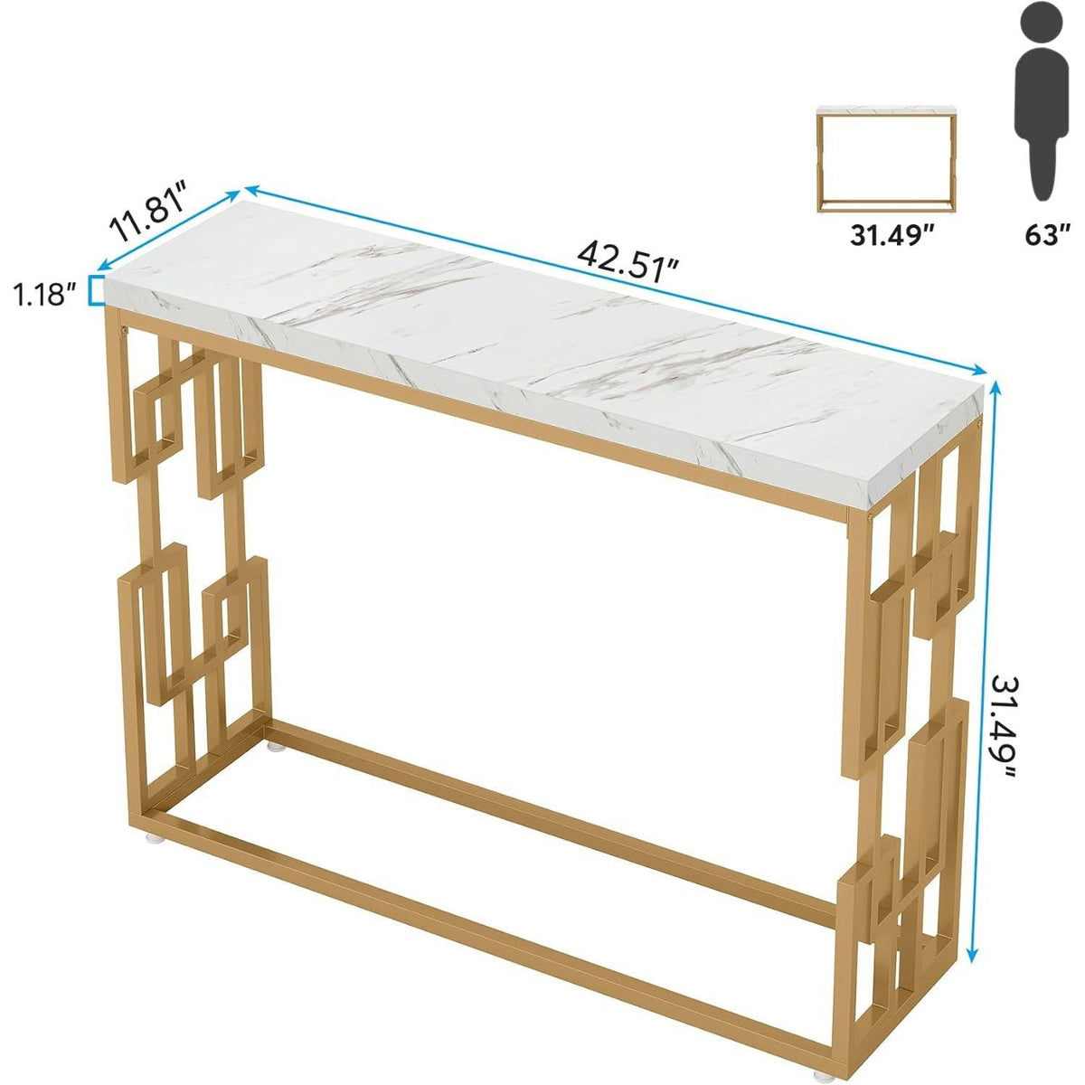 42-inch Modern Console Sofa Table with White Faux Marble Top and Gold Frame, photo 5 of 5