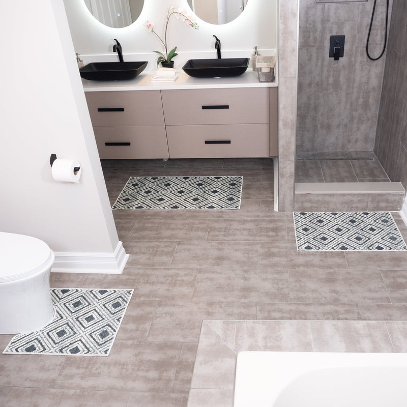 Geometric Design 3 Piece Bathroom Rugs Set |Gray