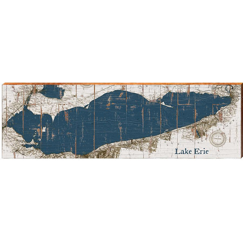 Erie Lake Sahbby Map Home Decor Art Print on Real Wood