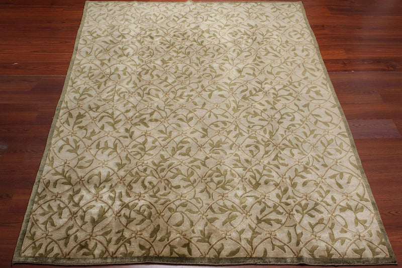 8x10 Tone on Tone Green Hand Knotted Transitional Tibetan Wool Oriental Area Rug