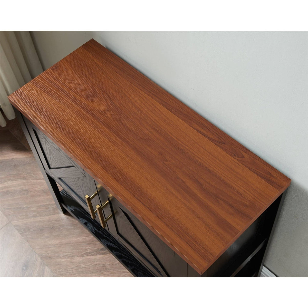 Modern 2 Drawer Wooden Storage Console Table Black/Walnut, photo 3 of 4