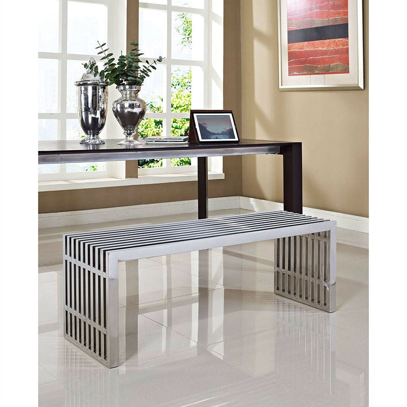 Modern Mid-Century Stainless Steel Accent Bench, photo 3 of 3
