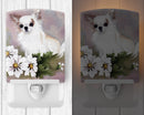 Chihuahua White Flowers Ceramic Night Light Compact, UL-Certified, Ideal for Bedroom, Bathroom, Nursery, Hallway, Kitchen, 6x4x3, Multicolor