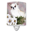 Chihuahua White Flowers Ceramic Night Light Compact, UL-Certified, Ideal for Bedroom, Bathroom, Nursery, Hallway, Kitchen, 6x4x3, Multicolor