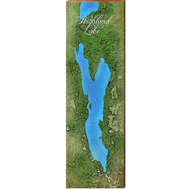 Highland Lake Map Home Decor Art Print on Real Wood