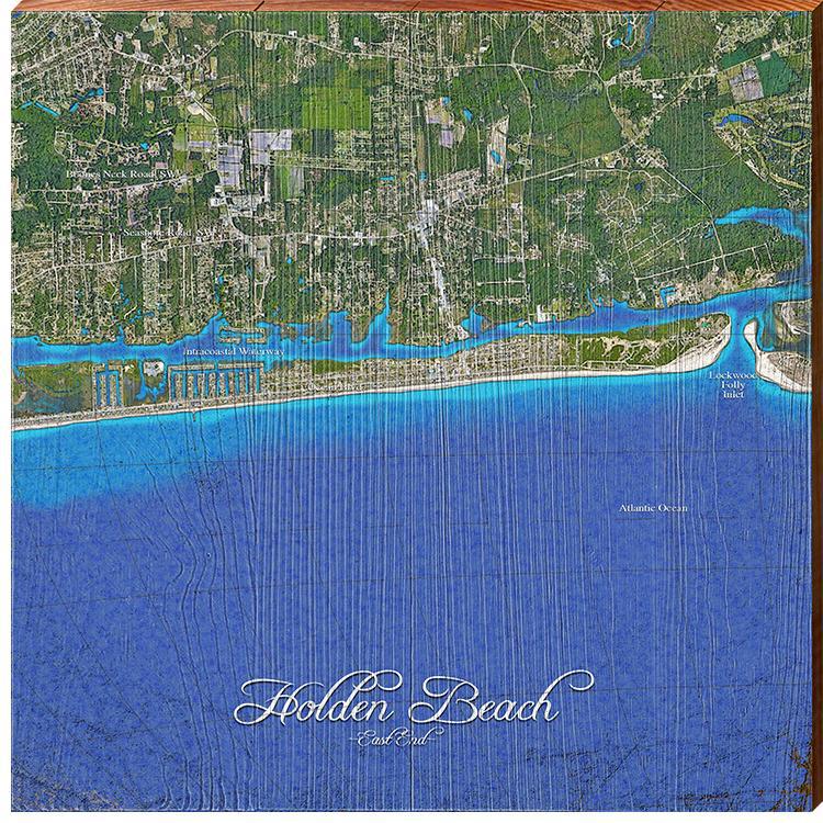 Holden Beach East End Map Home Decor Art Print on Real Wood