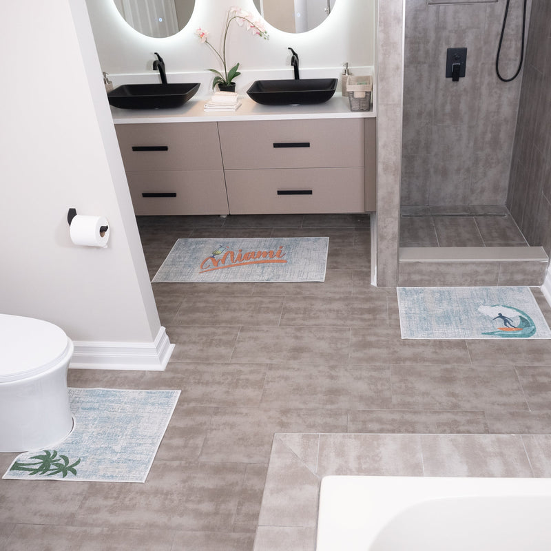 US States Miami Design 3 Piece Bathroom Rugs Set | Gold