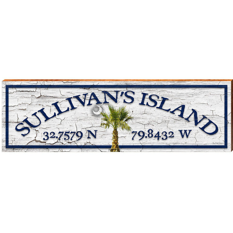 Sullivan's Island Palm Moon White Latitude Longitude | Wall Art Print on Real Wood