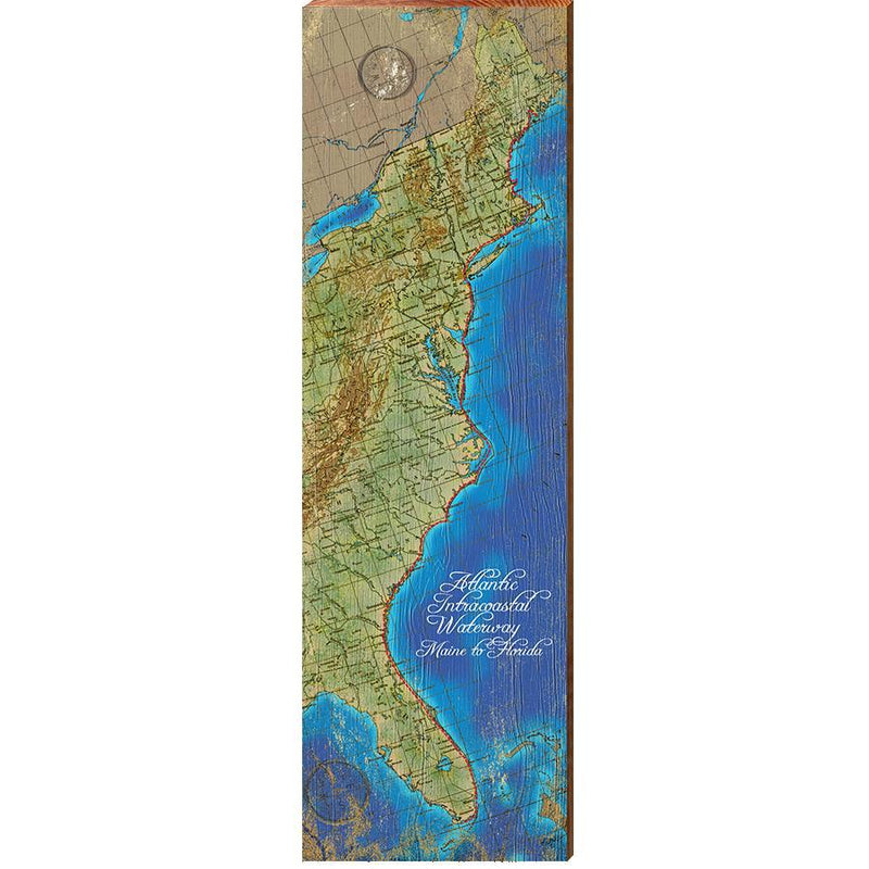 Atlantic International Waterway Map | Wall Art Print on Real Wood