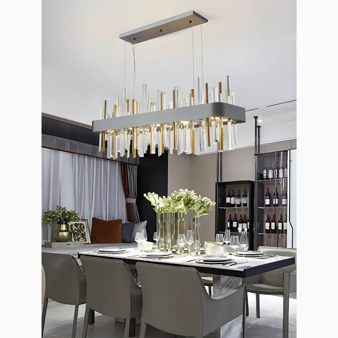 Gold And Black Rectangle Crystal Kitchen Chandelier, photo 5 of 9