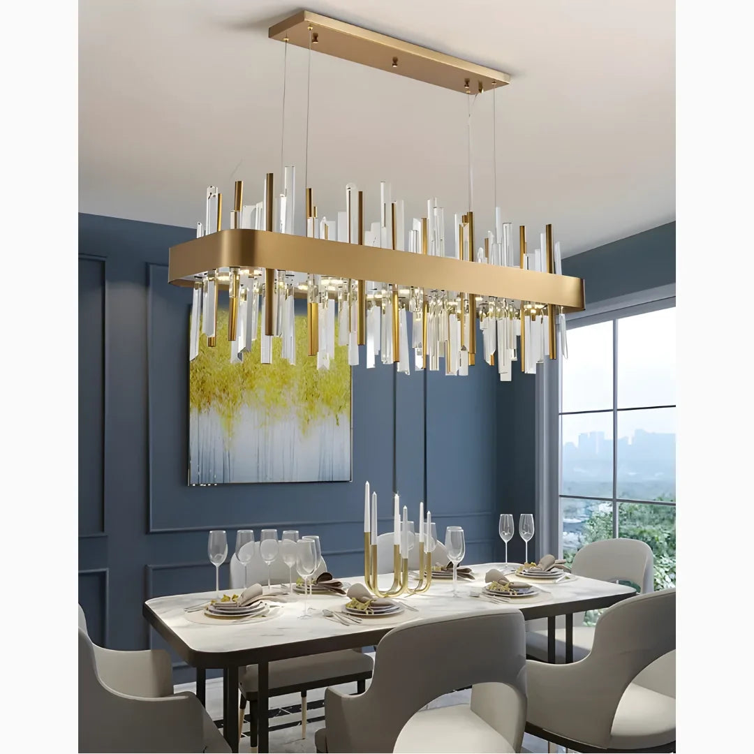 Gold And Black Rectangle Crystal Kitchen Chandelier, photo 2 of 9