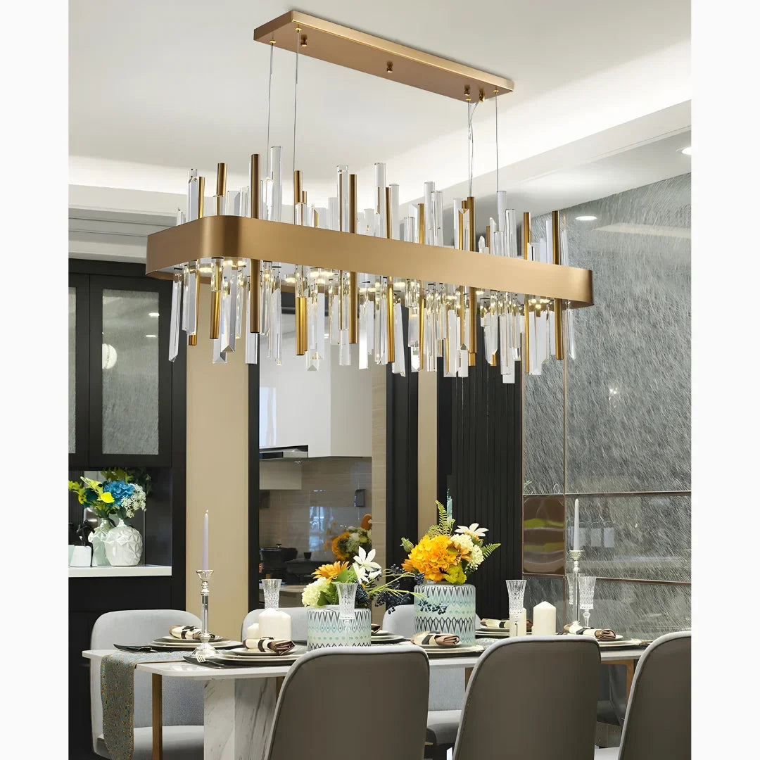 Gold And Black Rectangle Crystal Kitchen Chandelier, photo 4 of 9