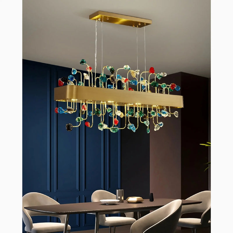 Abbadia San Salvatore | Gold Rectangle Colorful Crystal Chandelier