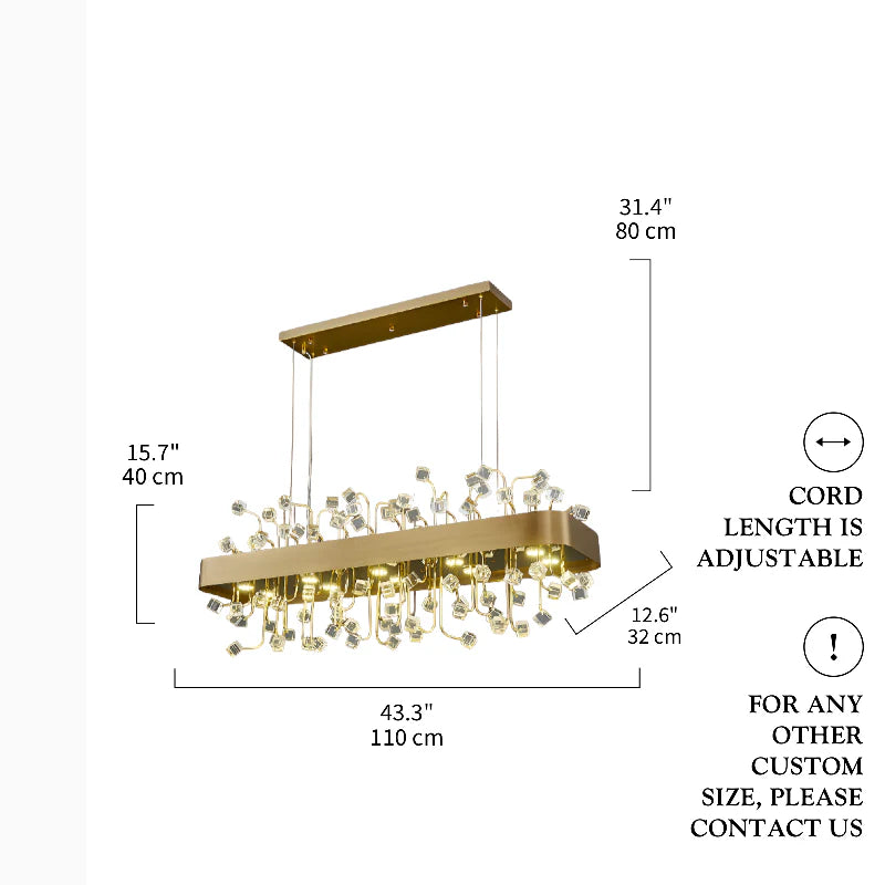 Abbadia San Salvatore | Gold Rectangle Colorful Crystal Chandelier