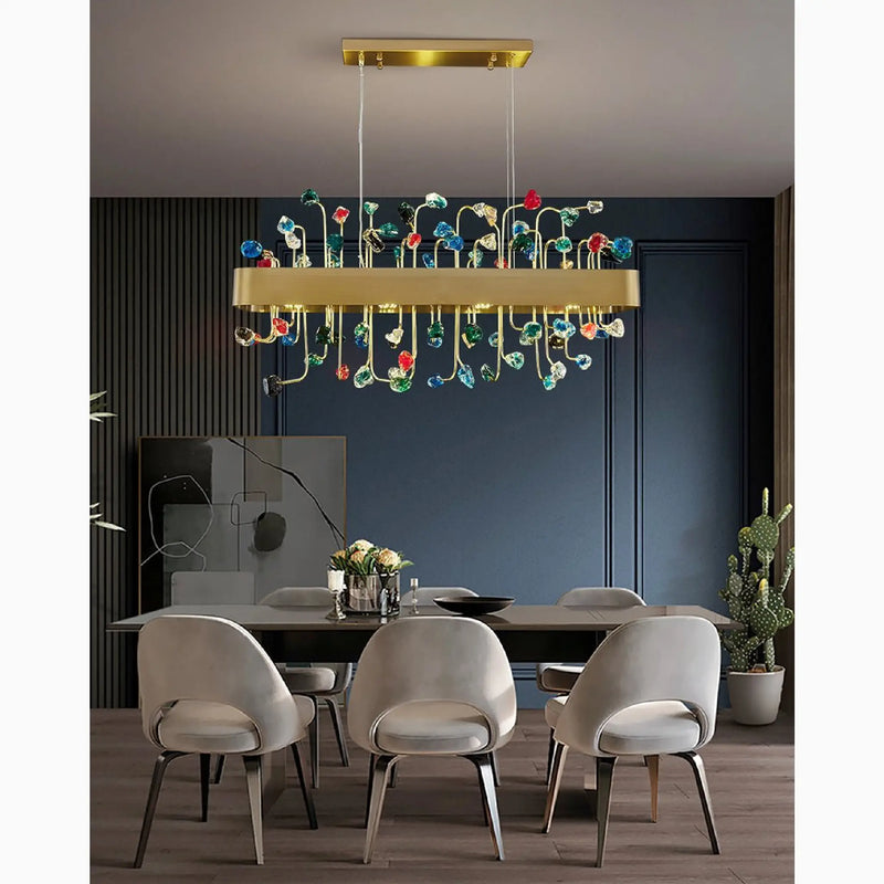 Abbadia San Salvatore | Gold Rectangle Colorful Crystal Chandelier