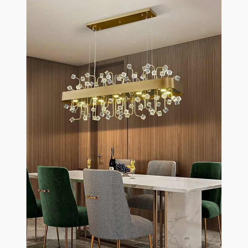 Abbadia San Salvatore | Gold Rectangle Colorful Crystal Chandelier