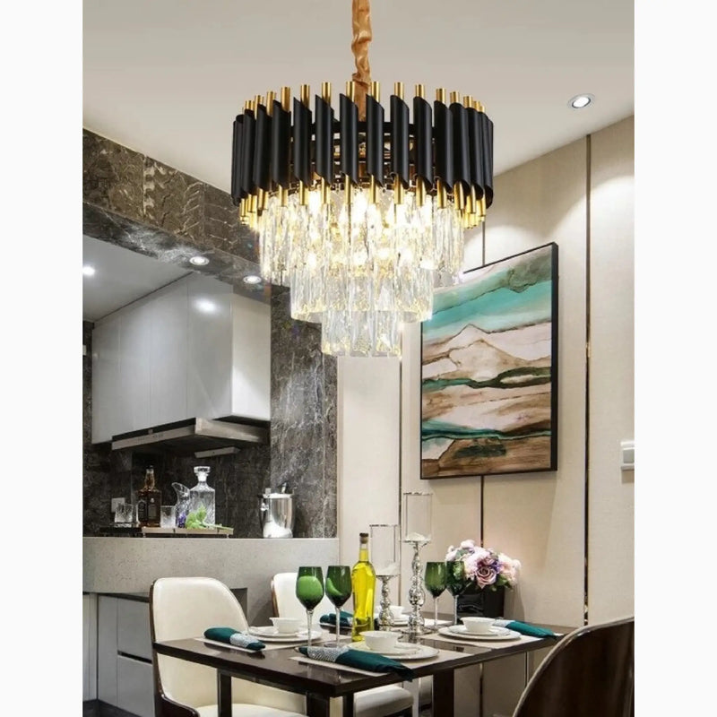 Alfonsine | Luxury Black Crystal Led Hanging Chandelier For Living Room